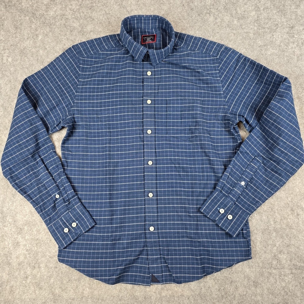 UNTUCKit Shirt Mens Medium Blue Michelot Slim Fit Long‎ Sleeve Windowpane 40688